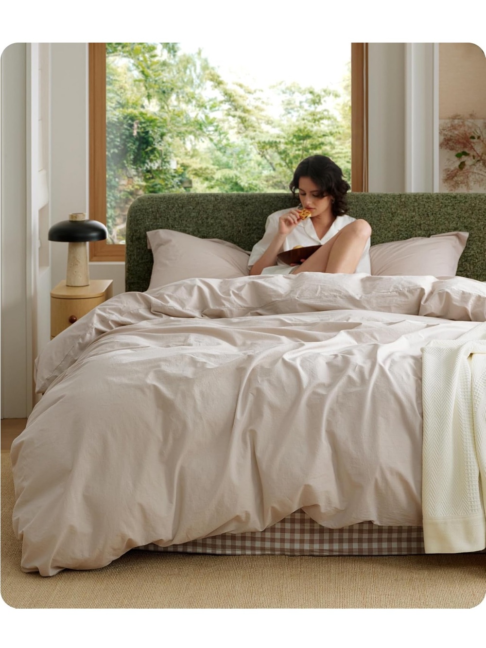 NEW Bedsure 100% Washed Cotton Duvet Cover Full Size - Linen Color Minimalist